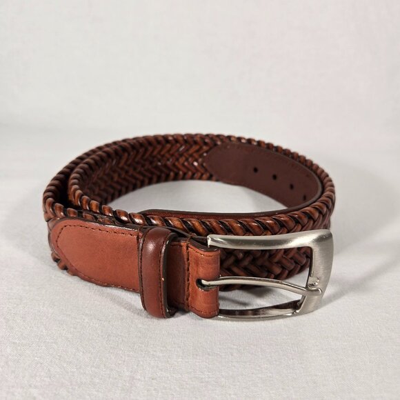 VINTAGE Unbranded Other - VINTAGE Hipster Western Genuine BROWN Leather Bonded Lacing BELT Men's Size 34.